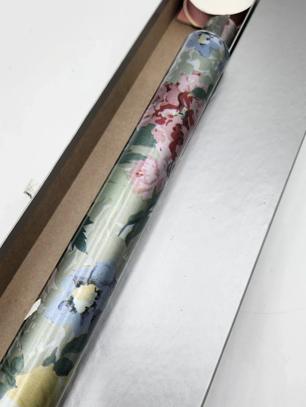 Vintage New Sally FOSTER Silver Floral Roses Wrapping Paper Rolls Card Ribbon